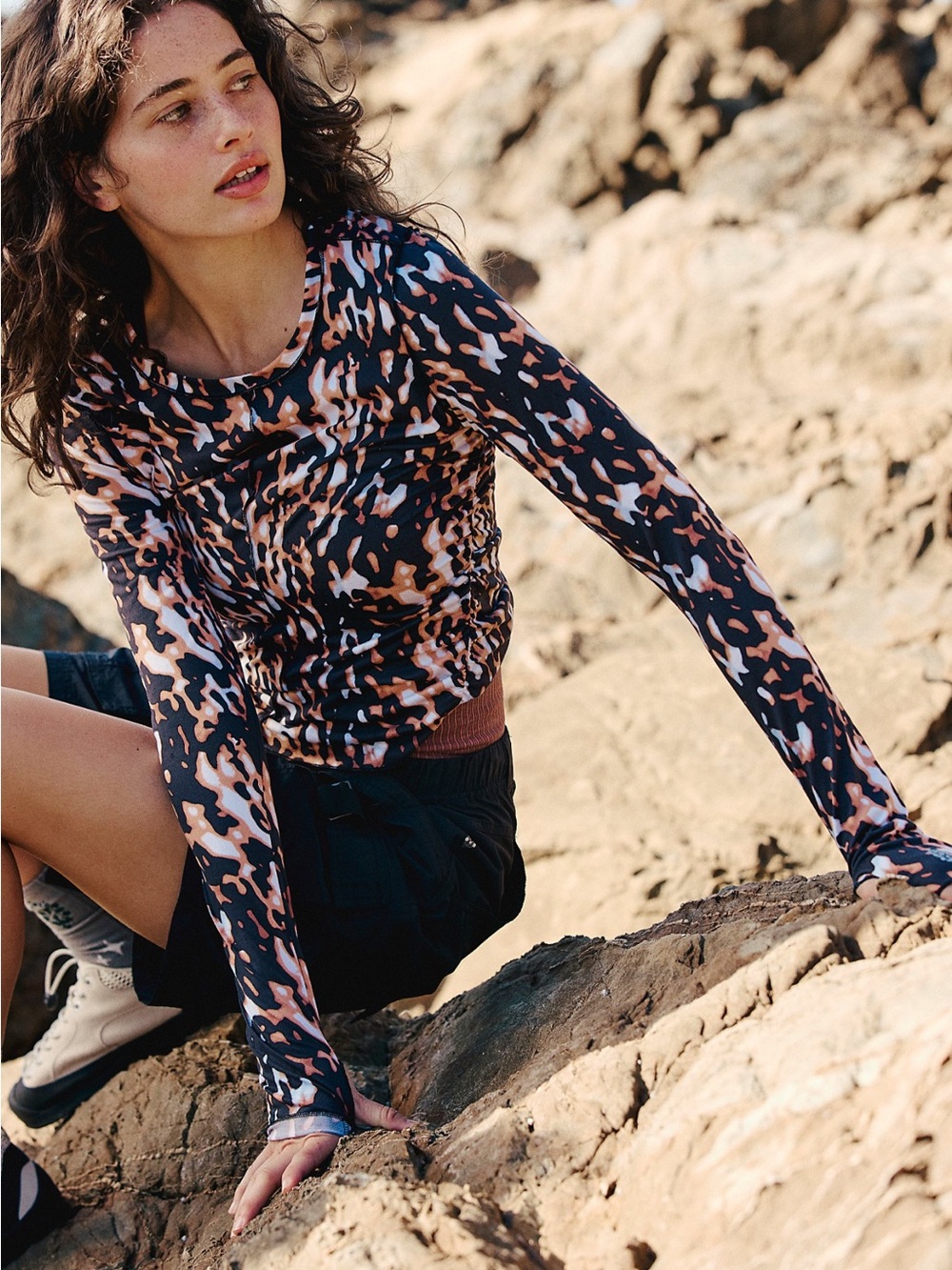 FP Movement by Free People Right on Run Ruched Sides/ Thumbholes Long-Sleeve Tee